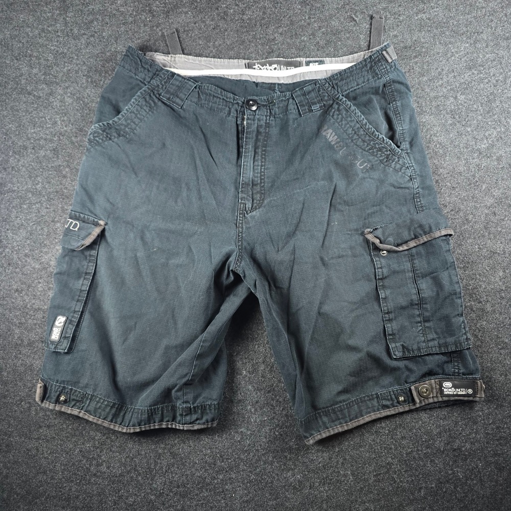 Y2K Ecko Unltd Men's Gray Cargo Shorts Utility Streetwear Gorpcore Size 36